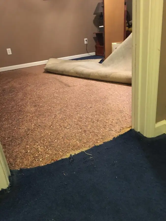 Carpet pad removal revealing water damage during Water Mitigation Services in Marana